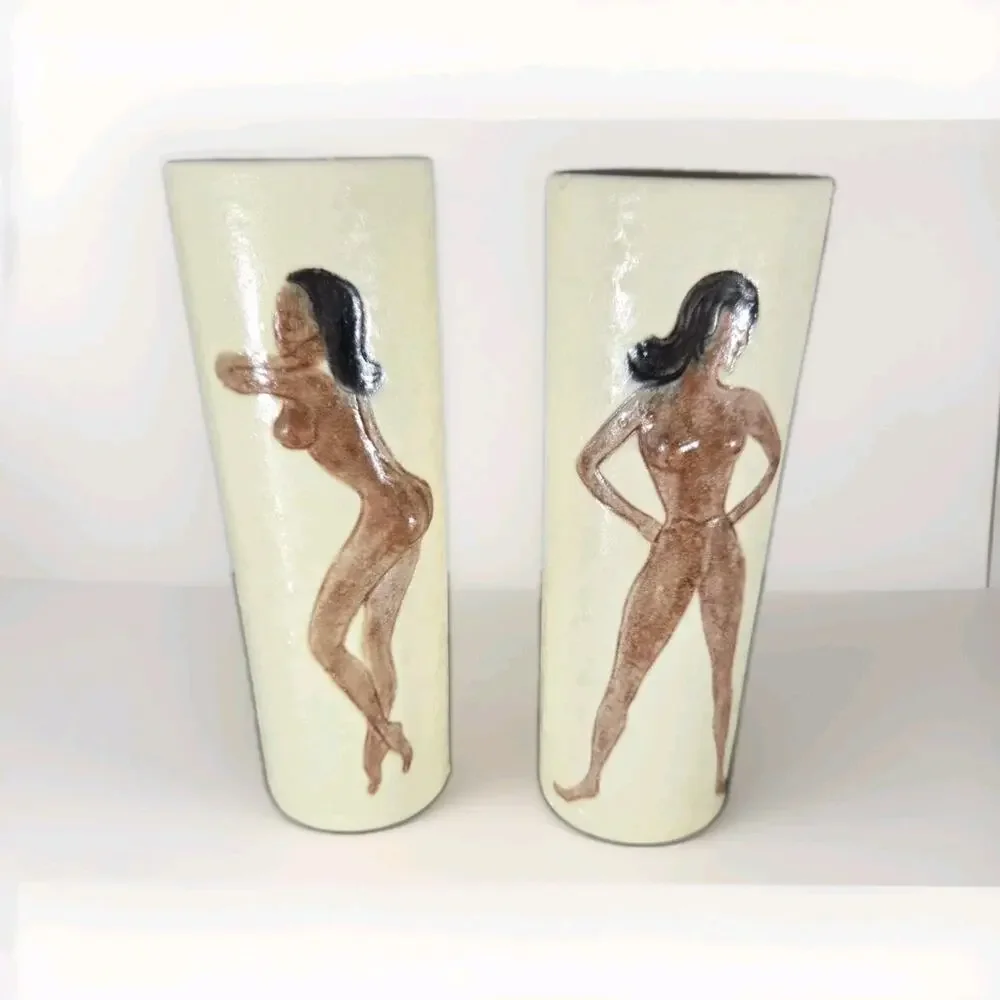 Vtg 1960s Sexy Naked Ladies Risque 3D Tumbler Glasses Tiki Barware Nude Naughty‎